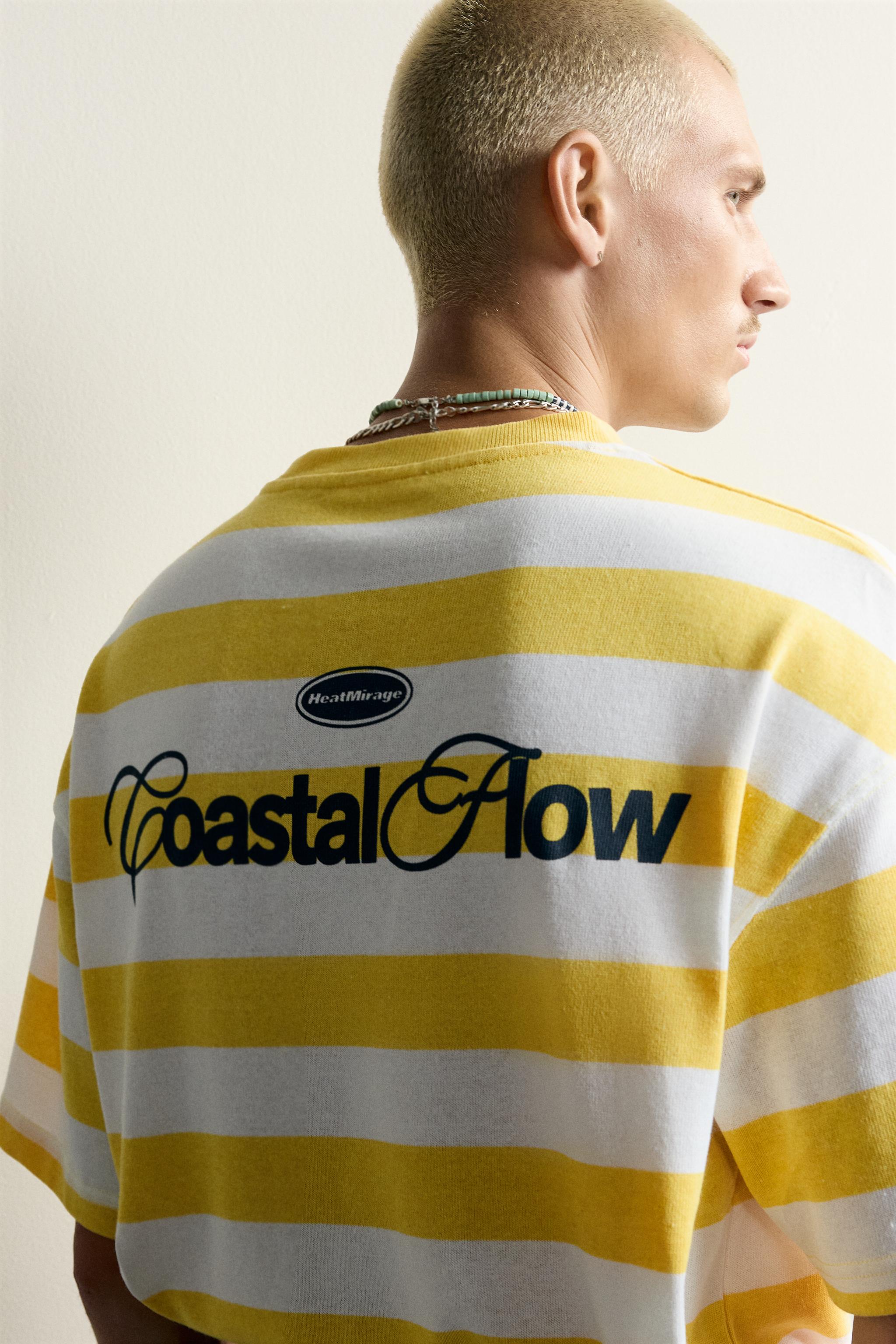 RELAXED FIT STRIPED TEXT T-SHIRT